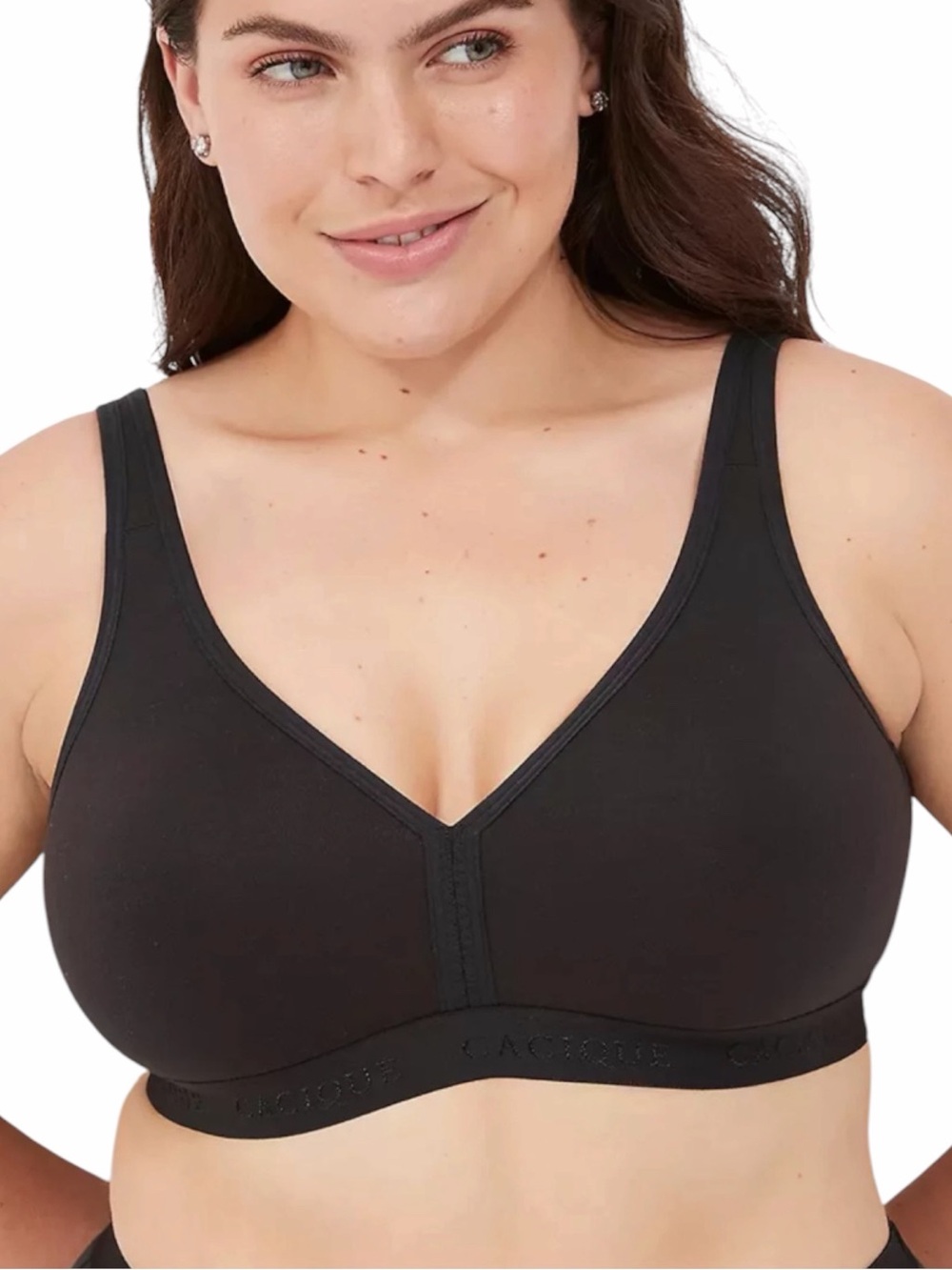 Cacique Cotton Black Unlined Full Coverage No-Wire Bra 50C Racerback Comfort Fit